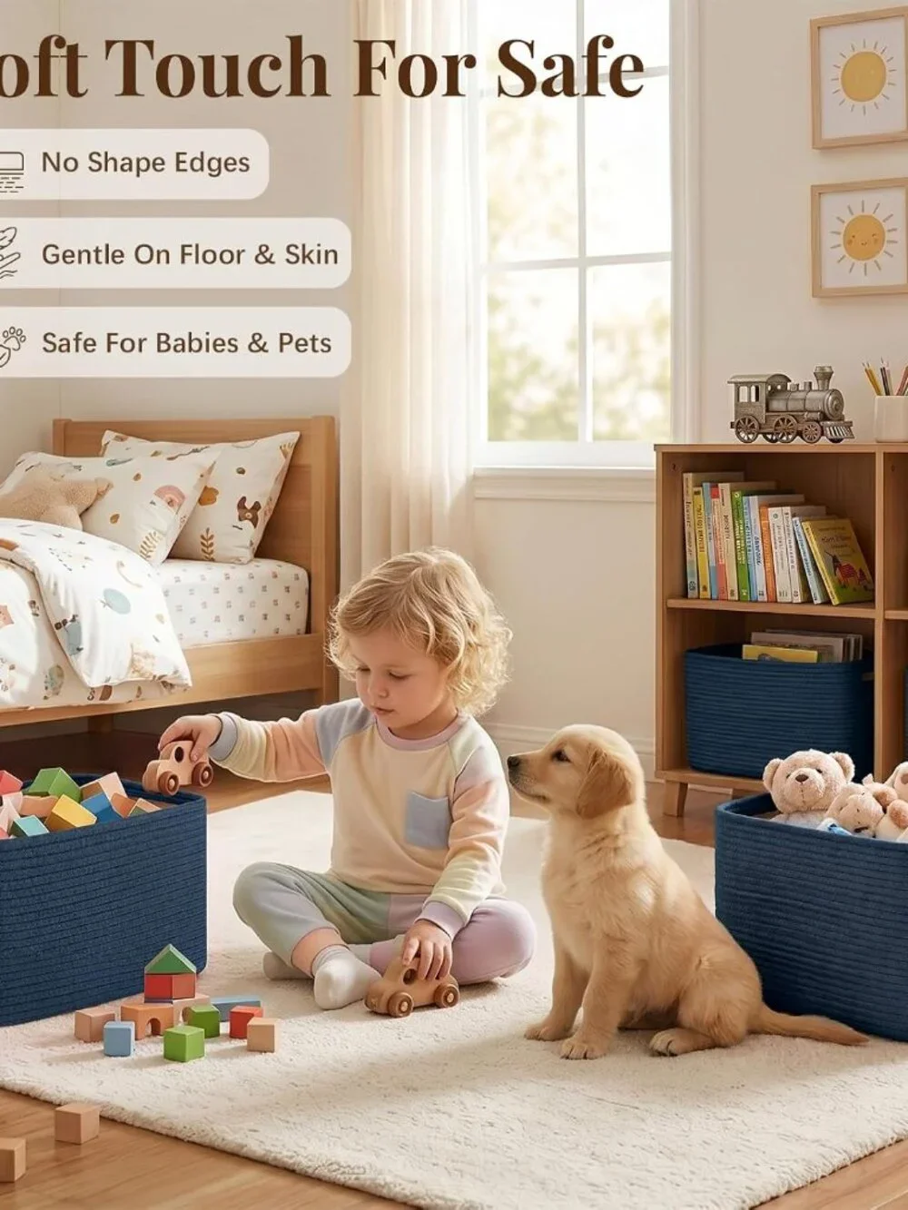 New 4Packs Natural Cotton Rope Storage Baskets for Organizing Toys, Clothes